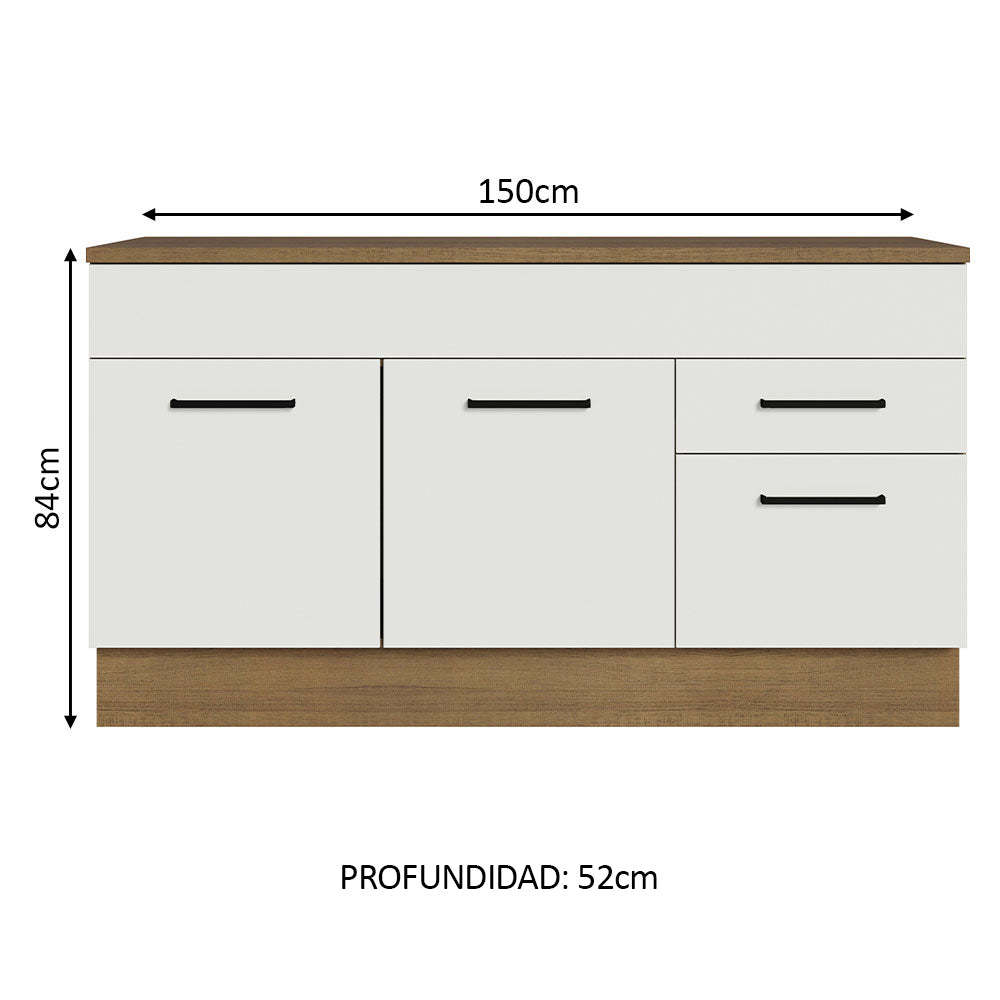 Bajo Mesada 150 cm con 2 puertas y 2 cajones (sin mesada) Agata Marrón/Blanco