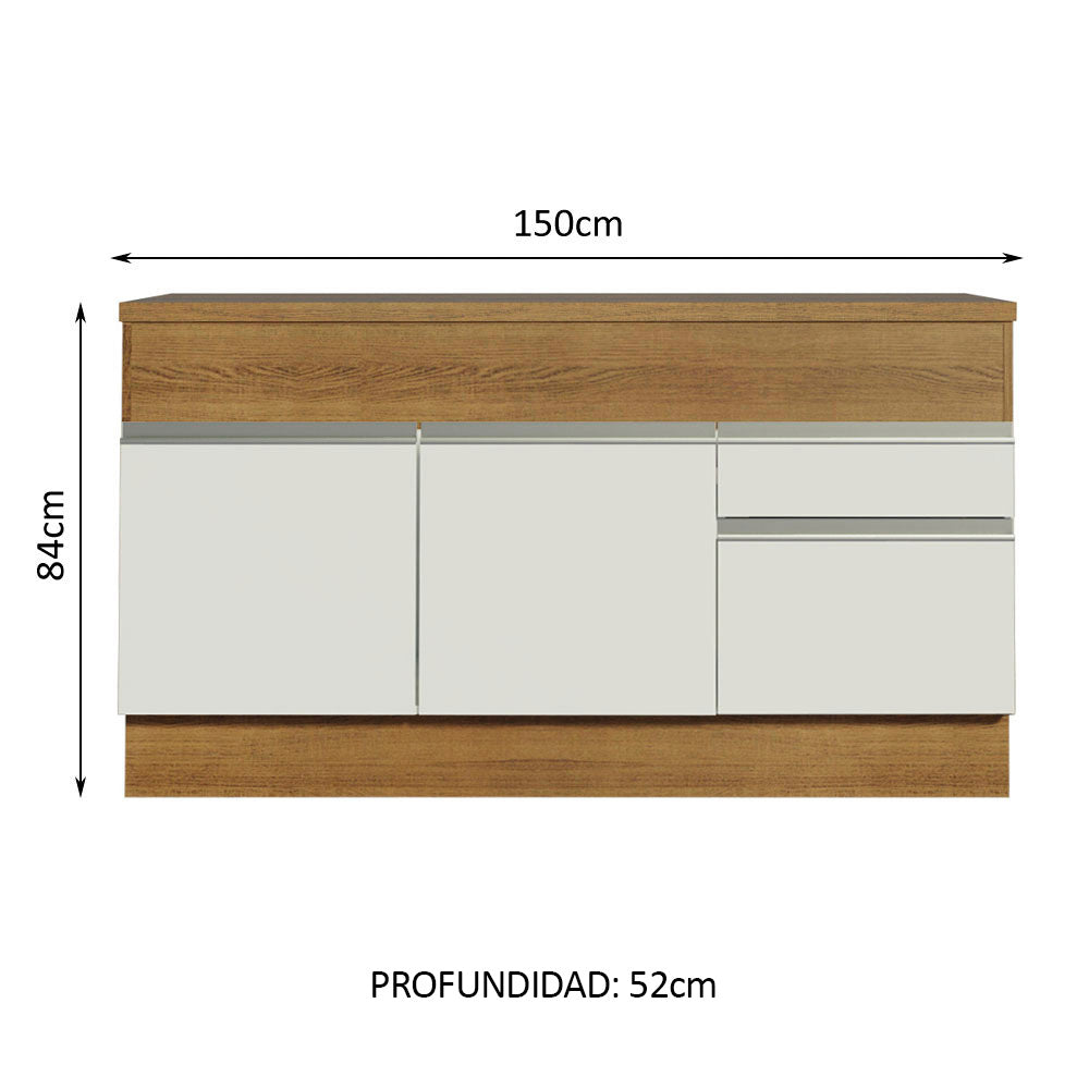 Bajo Mesada para Bacha 150 cm 2 Puertas y 2 Cajones (Con Tapa) Glamy Marrón/Blanco