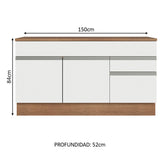 Bajo Mesada 150cm 2 Cajones Marrón/Blanco Glamy (Con Tapa)