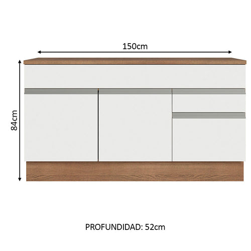 Bajo Mesada 150 cm 2 Puertas 2 Cajones Marrón/Blanco Glamy Madesa