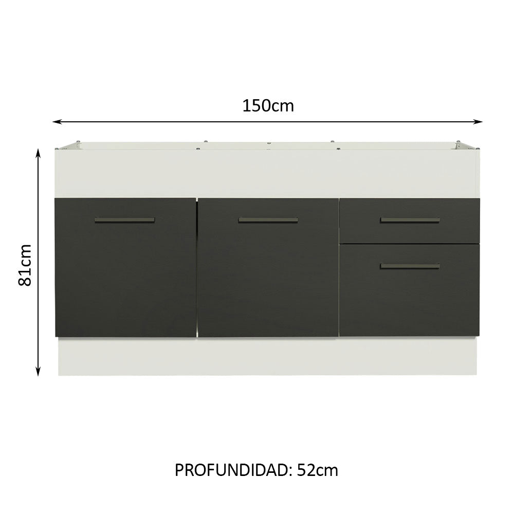 Bajo Mesada 150 cm 2 Cajones 2 Puertas Agata Blanco/Negro