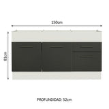Bajo Mesada 150 cm 2 Cajones 2 Puertas Agata Blanco/Negro