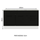 Bajo Mesada Cocina 150 cm 2 Cajones 2 Puertas (Con Mesada) Blanco/Negro Agata Madesa