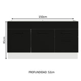 Bajo Mesada Cocina 150 cm 2 Puertas e 2 Cajones (Sin Mesada y Bacha) Blanco/Negro Agata Madesa