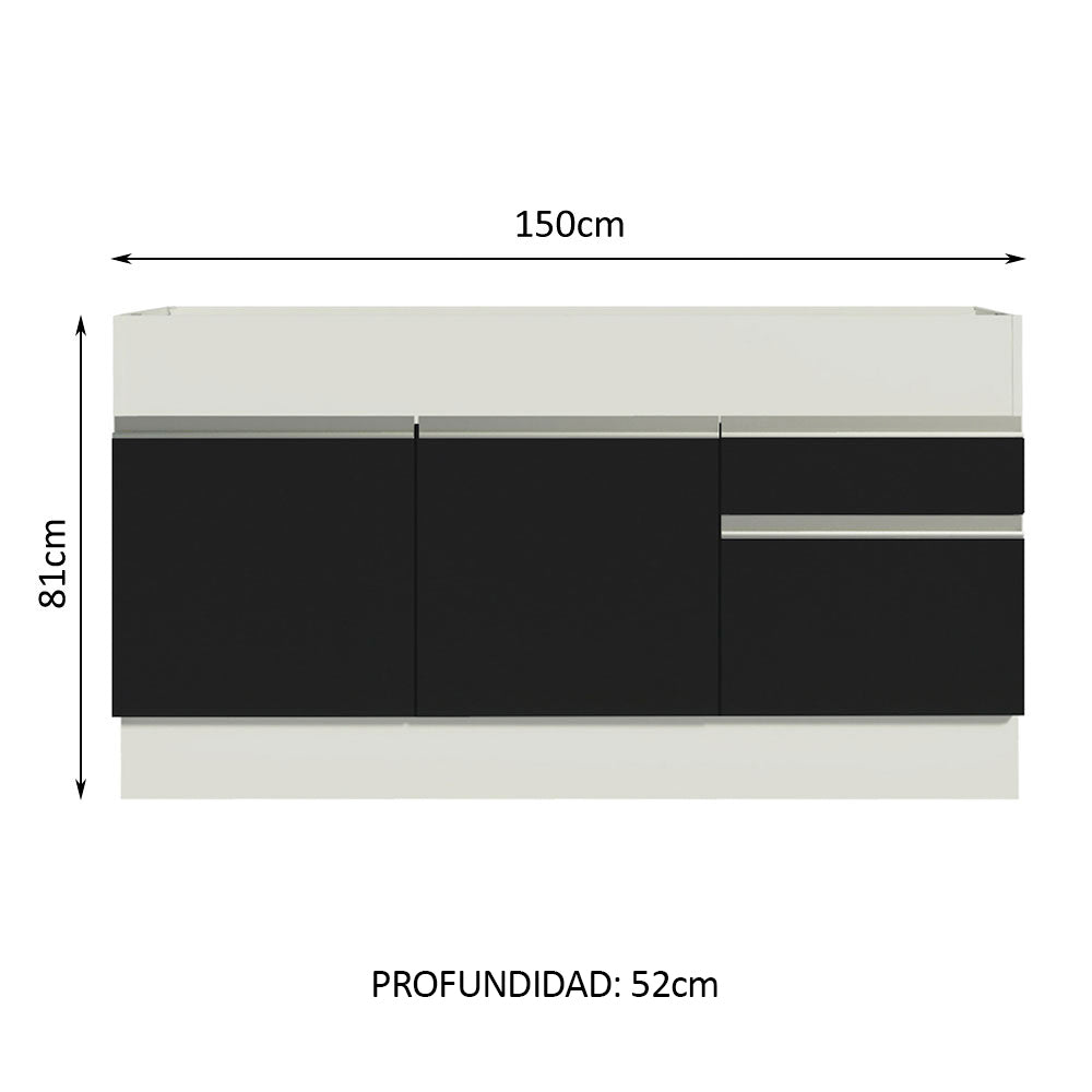Bajo Mesada Cocina Madesa Glamy 150 cm 2 Puertas Blanco/Negro
