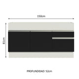 Bajo Mesada Cocina Madesa Glamy 150 cm 2 Puertas Blanco/Negro