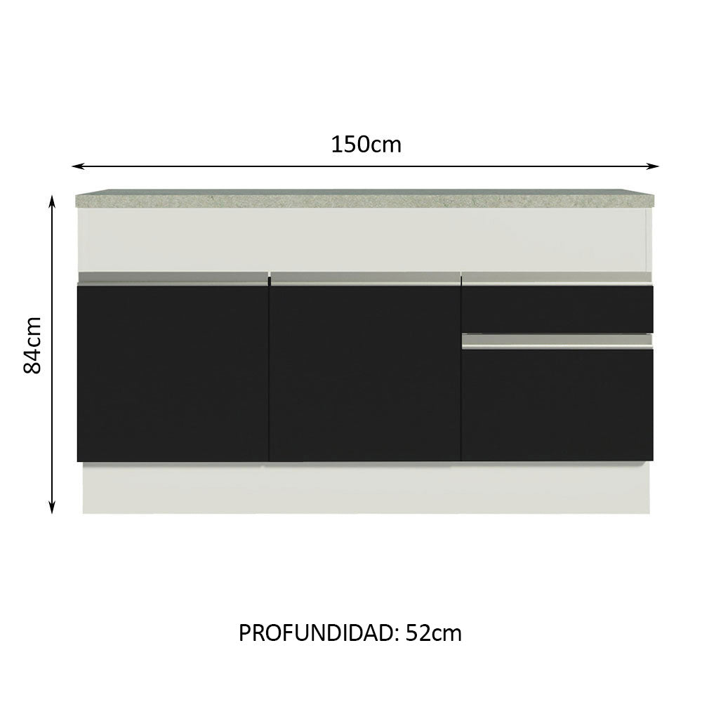 Bajo Mesada Cocina Madesa Glamy 150 cm 2 Puertas con Tapa Blanco/Negro