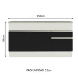 Bajo Mesada Cocina Madesa Glamy 150 cm 2 Puertas con Tapa Blanco/Negro