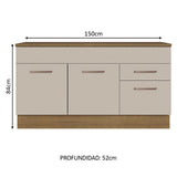 Bajo mesada Madesa Agata 150 Cm 2 Puertas 2 Cajones
