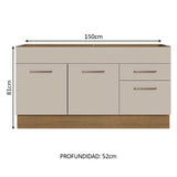 Bajo Mesada 150 cm 2 Puertas y 2 Cajones (Sin Mesada y Bacha de acero) Marrón/Crema Agata