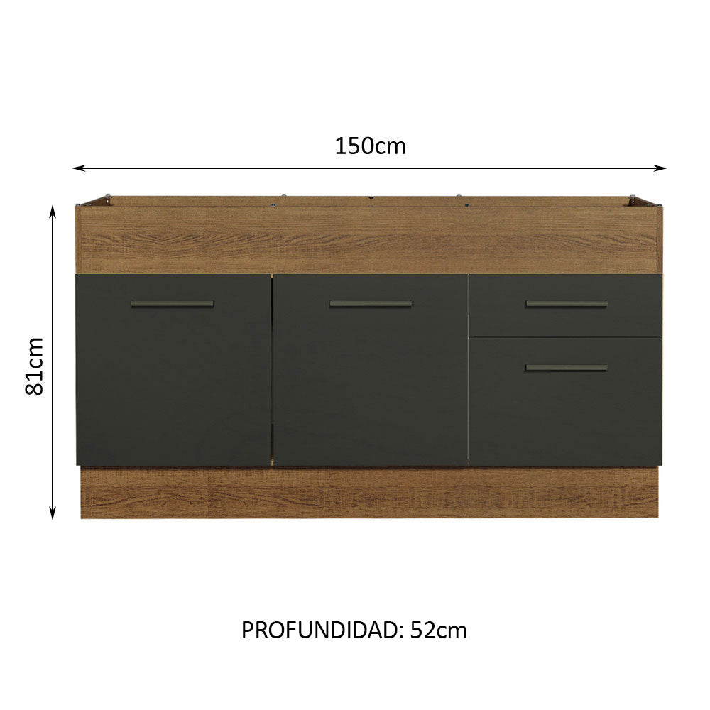 Bajo Mesada 150 cm 2 Cajones 2 Puertas Agata Marrón/Negro