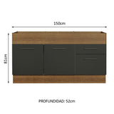 Bajo Mesada 150 cm 2 Cajones 2 Puertas Agata Marrón/Negro