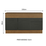 Bajo Mesada Cocina 150 cm 2 Puertas e 2 Cajones (Con Mesada) Marrón/Negro Agata Madesa