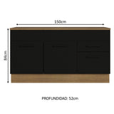 Bajo Mesada Cocina 150 cm 2 Cajones 2 Puertas (Con Mesada) Marrón/Negro Agata Madesa