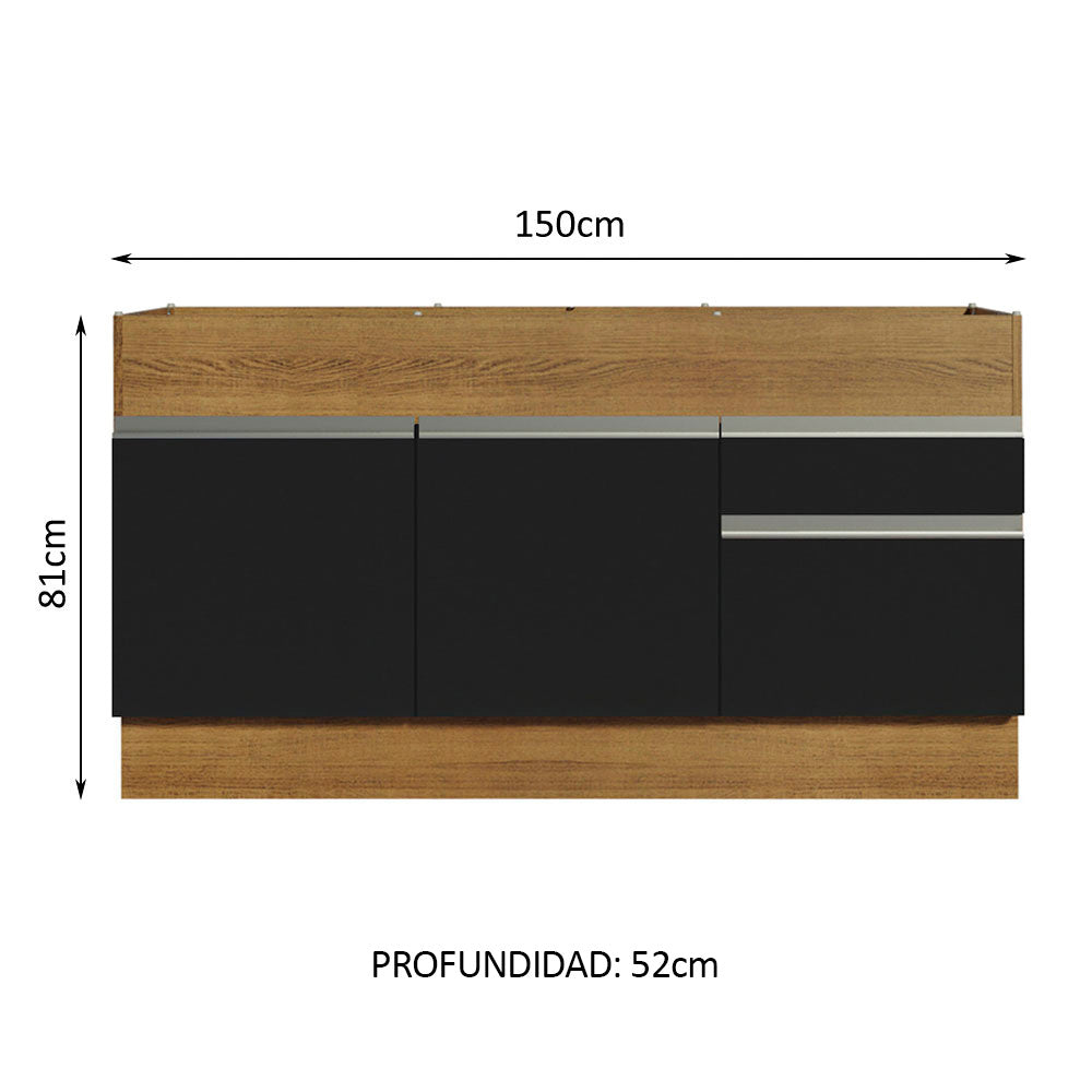 Bajo Mesada Cocina Madesa Glamy 150cm 2 Puertas sin Bacha Marrón/Negro