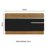 Bajo Mesada Cocina Madesa Glamy 150cm 2 Puertas sin Bacha Marrón/Negro