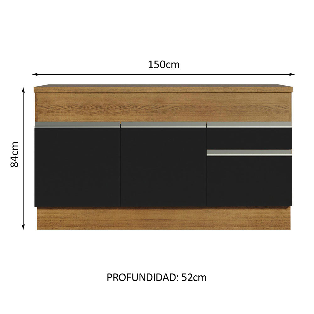 Bajo Mesada 150 cm 2 Puertas 2 Cajones Marrón/Negro Glamy Madesa 01
