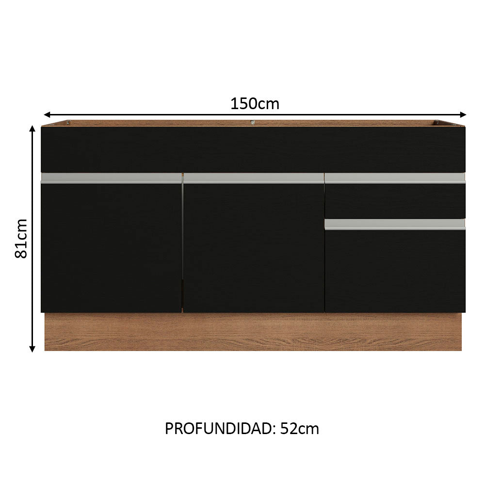 Bajo Mesada 150 x 52 cm 2 Puertas 2 Cajones Sin Mesada Marrón/Negro Glamy Madesa 02