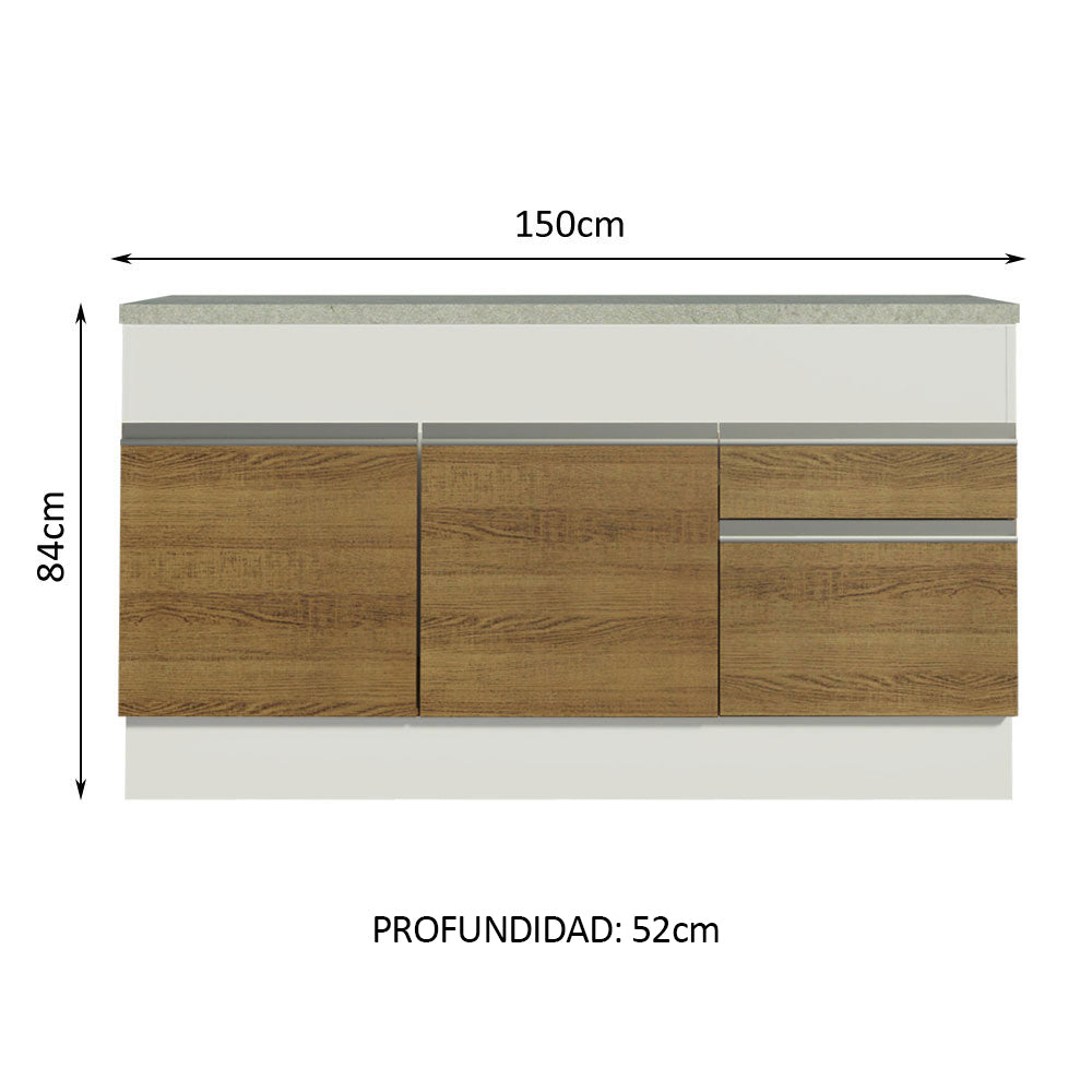 Bajo Mesada para Bacha 2 Puertas 2 Cajones 150cm (Con Tapa) Blanco/Marrón Glamy