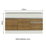 Bajo Mesada para Bacha 2 Puertas 2 Cajones 150cm (Con Tapa) Blanco/Marrón Glamy