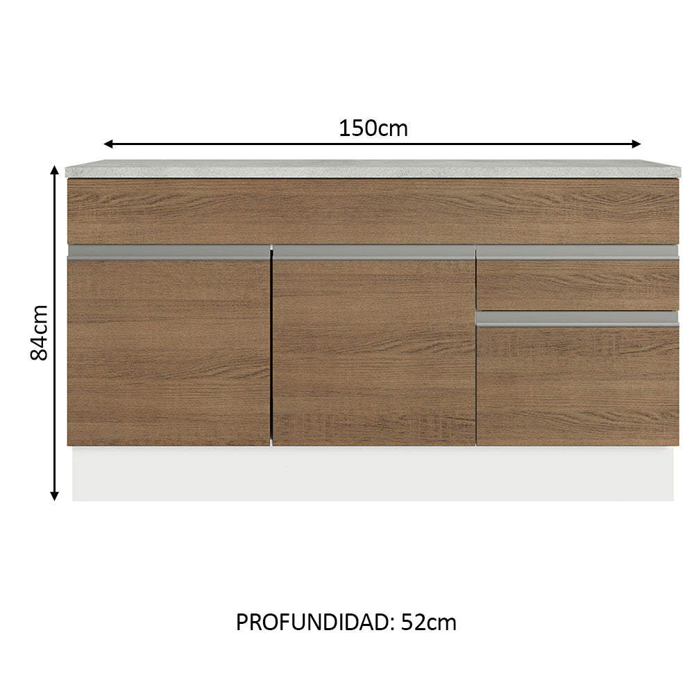 Bajo Mesada para Bacha 150 cm 2 Puertas y 2 Cajones (Con Mesada) Glamy Blanco/Rustic