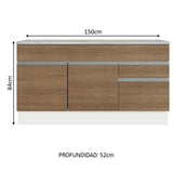 Bajo Mesada para Bacha 150 cm 2 Puertas y 2 Cajones (Con Mesada) Glamy Blanco/Rustic