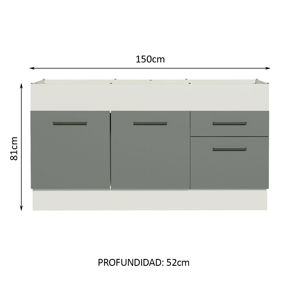 Bajo Mesada 150 cm 2 Cajones 2 Puertas Agata Blanco/Gris