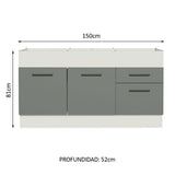 Bajo Mesada 150 cm 2 Cajones 2 Puertas Agata Blanco/Gris