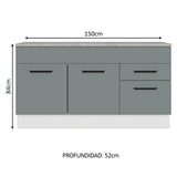 Bajo Mesada Cocina 150 cm 2 Cajones 2 Puertas (Con Mesada) Blanco/Gris Agata Madesa