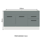 Bajo Mesada Cocina 150 cm 2 Puertas e 2 Cajones (Sin Mesada y Bacha) Blanco/Gris Agata Madesa