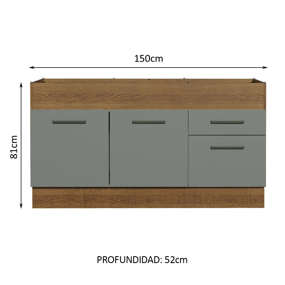 Bajo Mesada 150 cm 2 Cajones 2 Puertas Agata Marrón/Gris