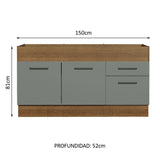 Bajo Mesada 150 cm 2 Cajones 2 Puertas Agata Marrón/Gris