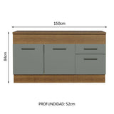 Bajo mesada Madesa Agata 150 Cm 2 Puertas 2 Cajones
