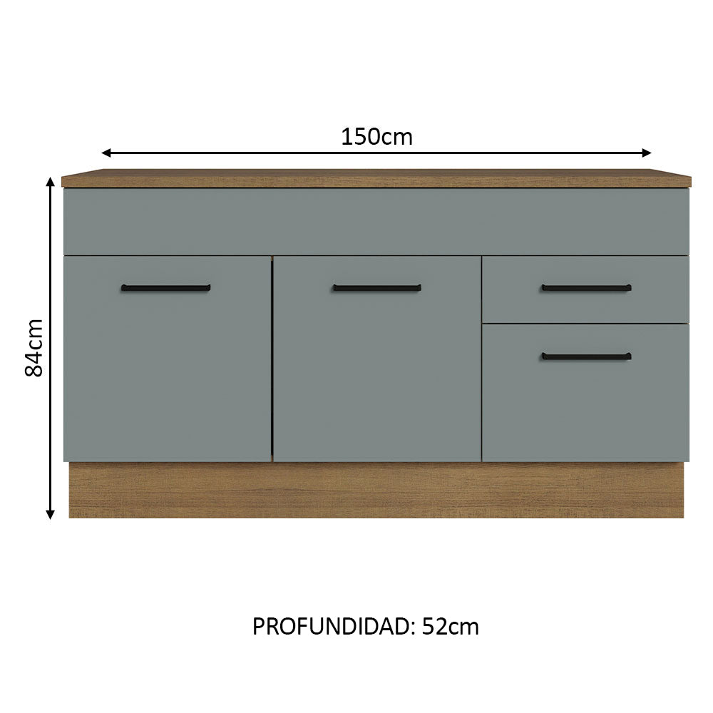 Bajo Mesada Cocina 150 cm 2 Cajones 2 Puertas (Con Mesada) Marrón/Gris Agata Madesa
