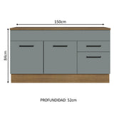 Bajo Mesada Cocina 150 cm 2 Cajones 2 Puertas (Con Mesada) Marrón/Gris Agata Madesa