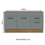 Bajo Mesada Cocina 150 cm 2 Puertas e 2 Cajones (Sin Mesada y Bacha) Marrón/Gris Agata Madesa