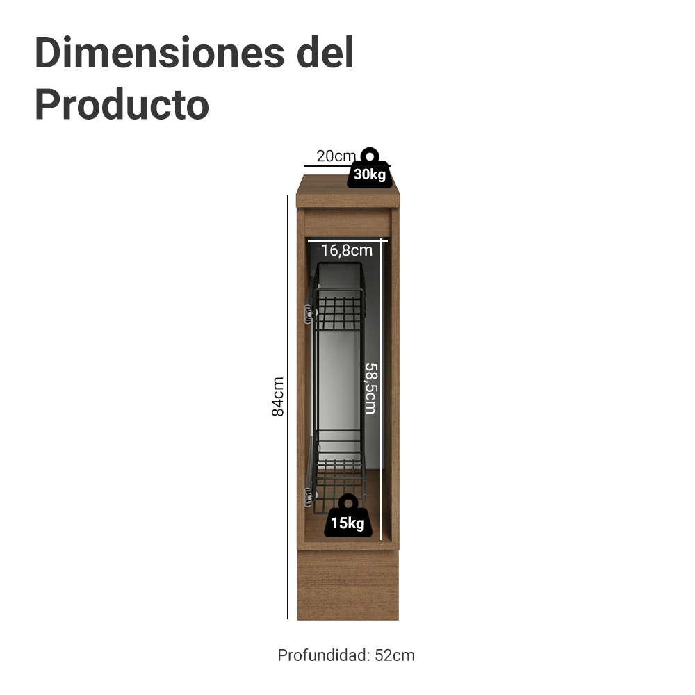 Bajo Mesada Especiero 20 cm 1 Puerta (Con Mesada) Marrón/Blanco Vik
