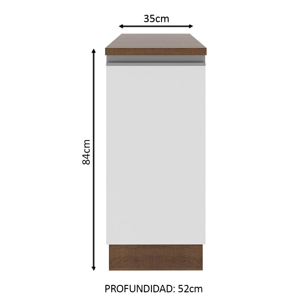 Bajo Mesada 35 cm 1 Puerta Glamy Marrón/Blanco