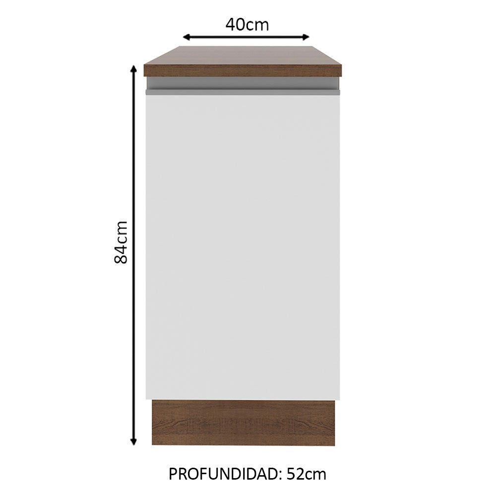 Bajo Mesada 40 cm 1 Puerta Glamy Marrón/Blanco