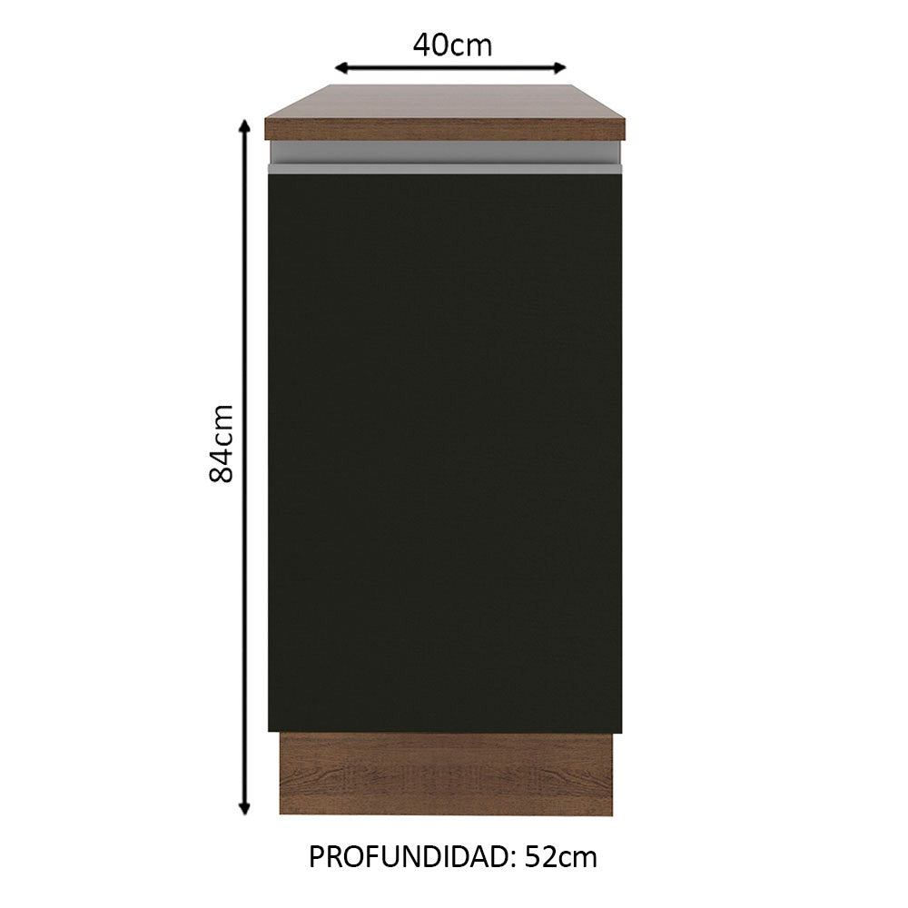 Bajo Mesada 40 cm 1 Puerta Glamy Marrón/Negro