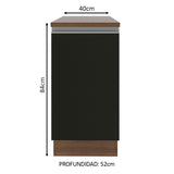Bajo Mesada 40 cm 1 Puerta Glamy Marrón/Negro