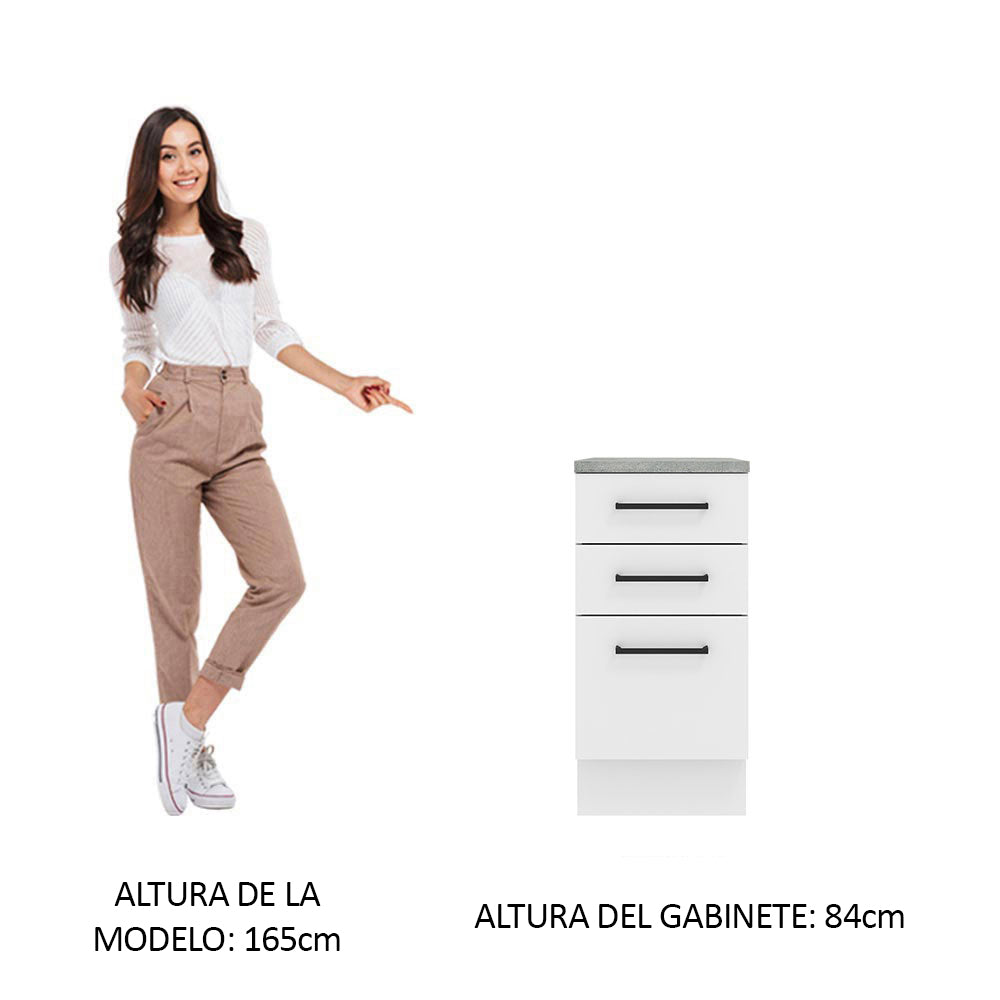 Bajo Mesada 40 cm 3 Cajones Agata Blanco