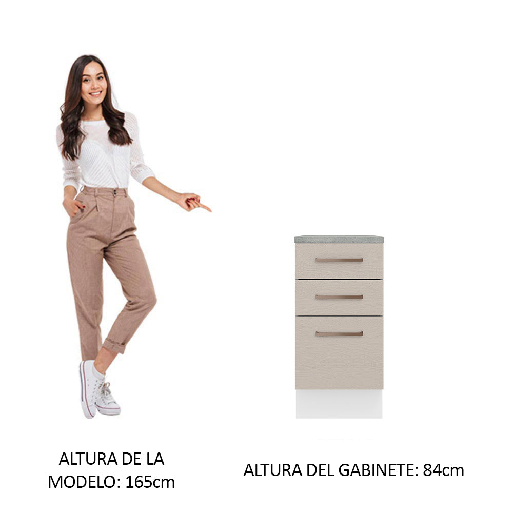 Bajo Mesada 40 cm 3 Cajones Agata Blanco/Crema