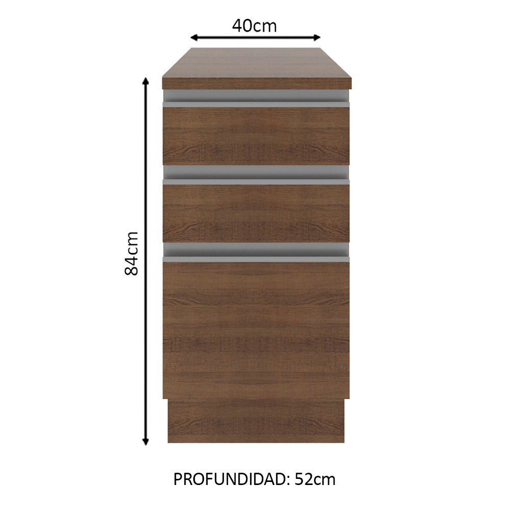 Bajo Mesada 40 cm 3 Cajones Glamy Marrón