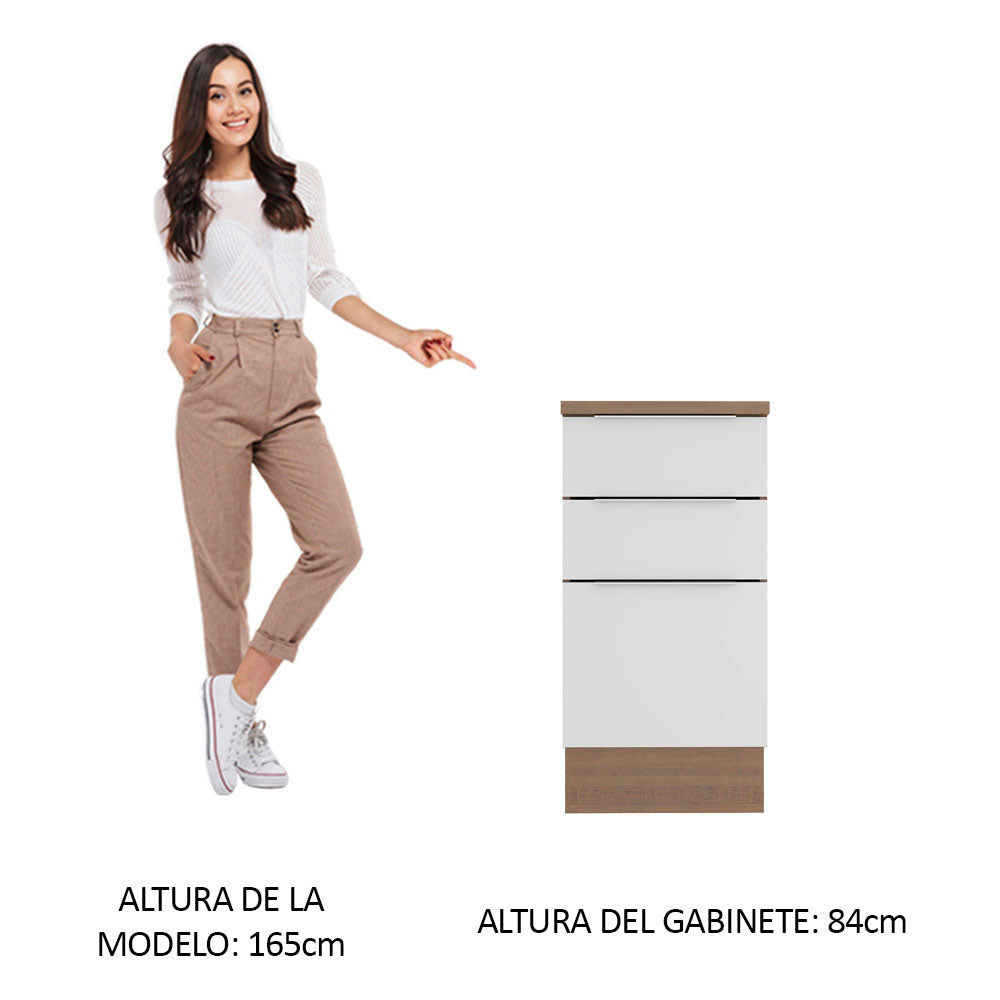 Bajo Mesada Cocina 40 cm 3 Cajones Marrón/Blanco Stella Madesa
