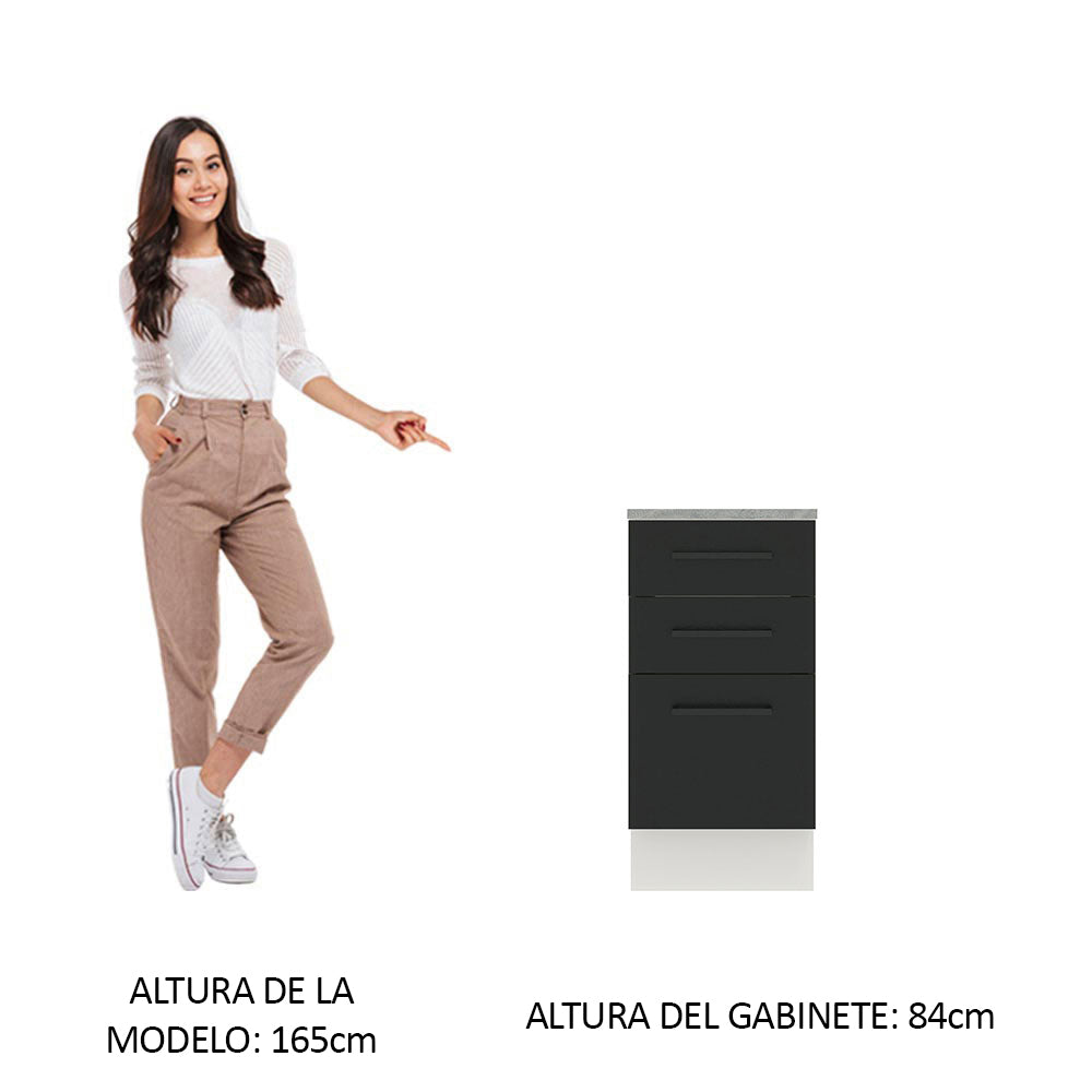 Bajo Mesada 40 cm 3 Cajones Agata Blanco/Negro