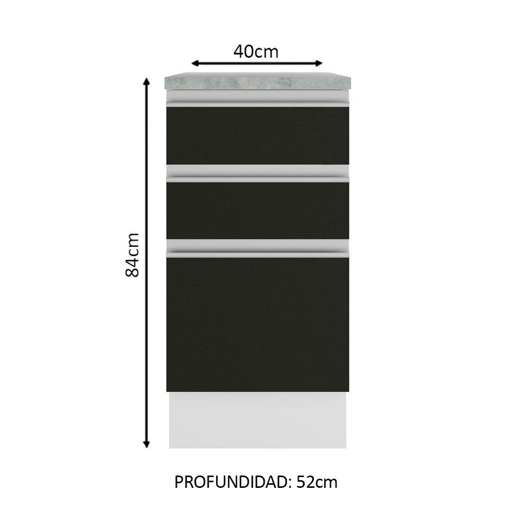 Bajo Mesada 40 cm 3 Cajones Glamy Blanco/Negro