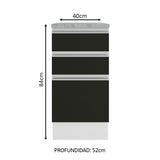 Bajo Mesada 40 cm 3 Cajones Glamy Blanco/Negro