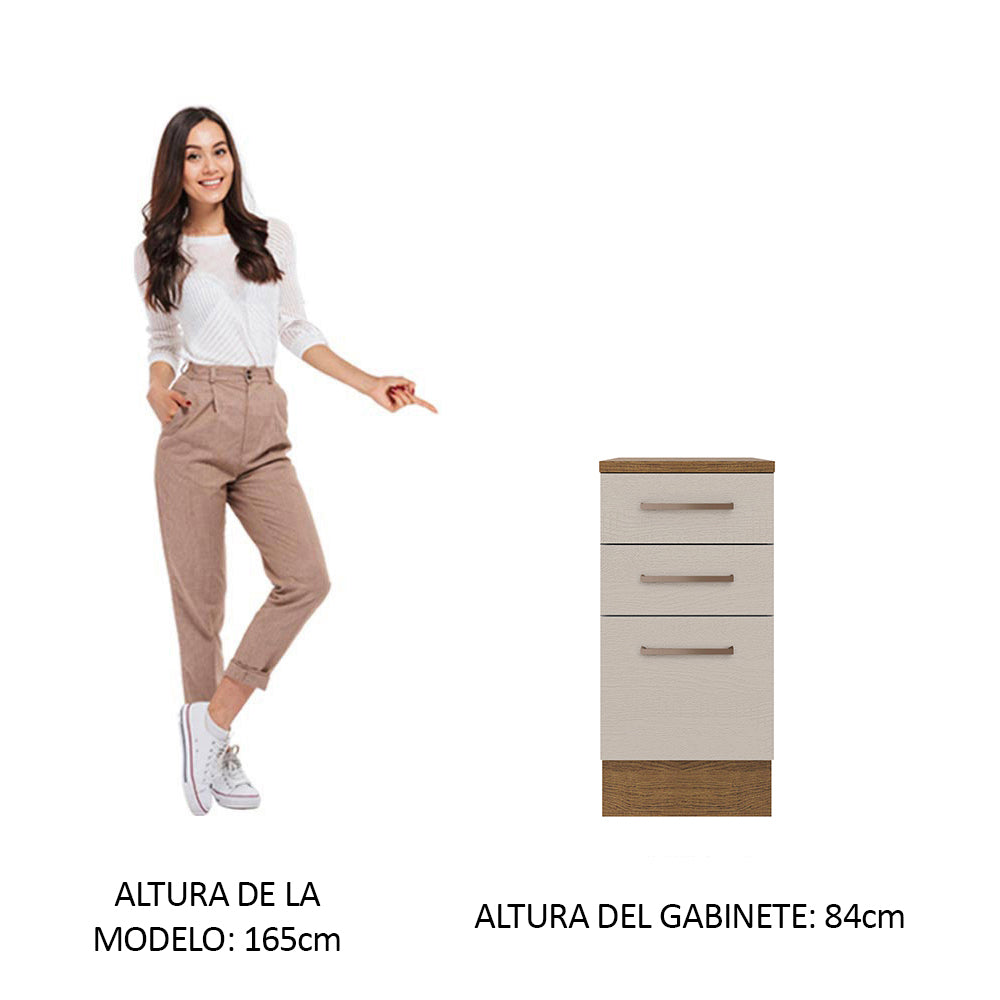 Bajo Mesada 40 cm 3 Cajones Agata Marrón/Crema