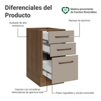 Bajo Mesada 40 cm 3 Cajones Sin Mesada Marrón/Crema Agata Madesa